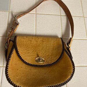 Golden Ostrich Leather Shoulder bag Purse